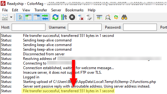 filezilla file transfer successful