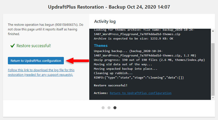 restore succesful updraftplus