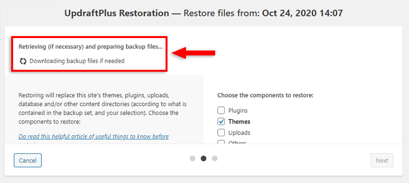 updraftplus retrieving wordpress backup files