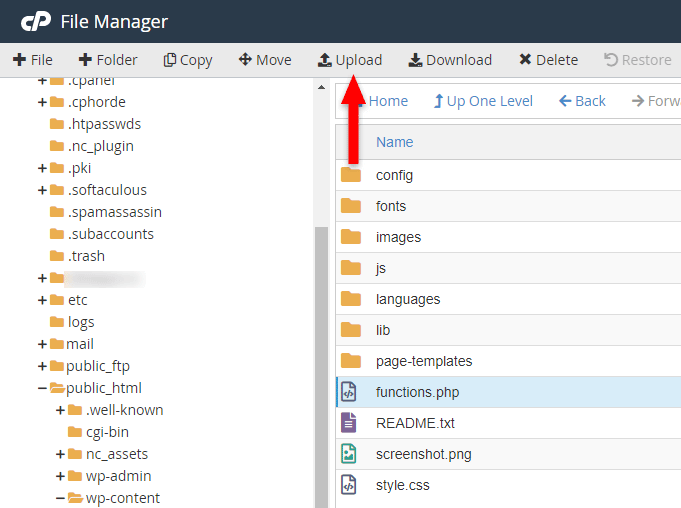 upload file in file manager in cpanel