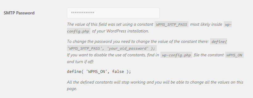 disabled password field in wp mail smtp