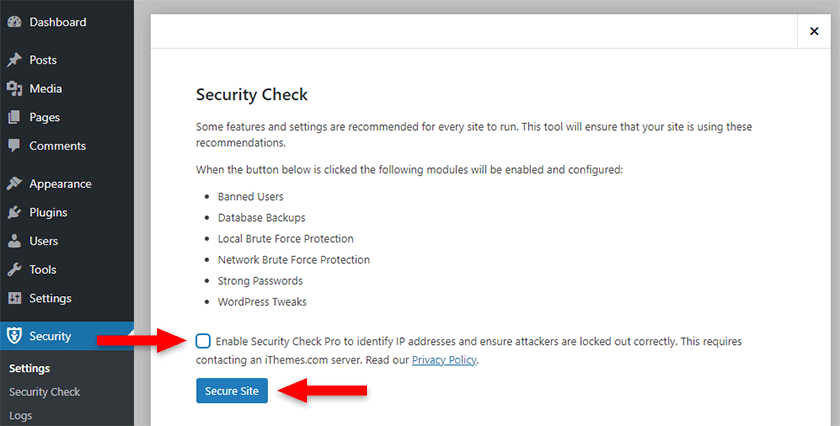 enable security check in ithemes security