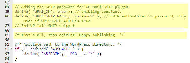 Adding the SMTP password from WP Mail SMTP to wp-config.php