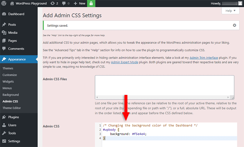 adding custom css in wordpress using the add admin css plugin