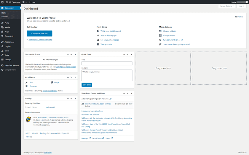 wordpress dashboard