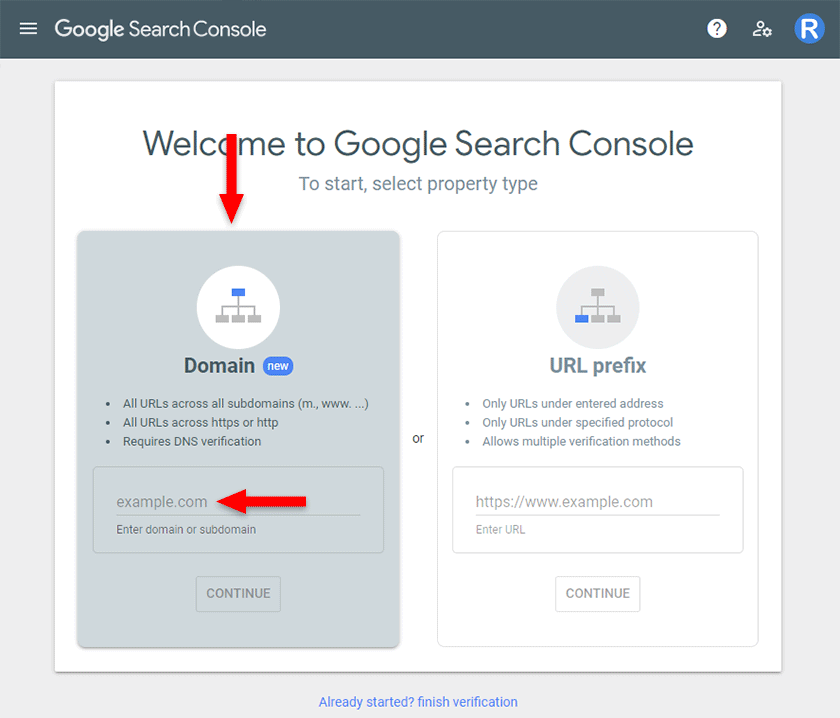 add domain in google search console