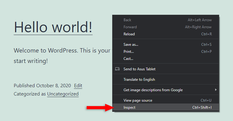 inspect page in chrome