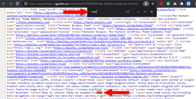 nav HTML tag in view page source