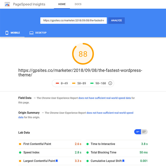 google page speed insights speed test