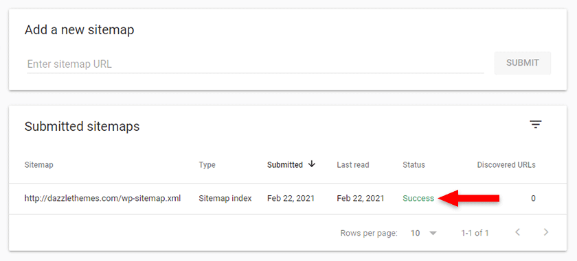 wordpress sitemap success status in google search console