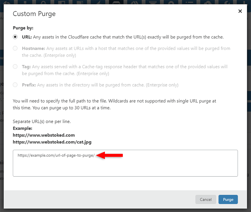 custom purge cloudflare