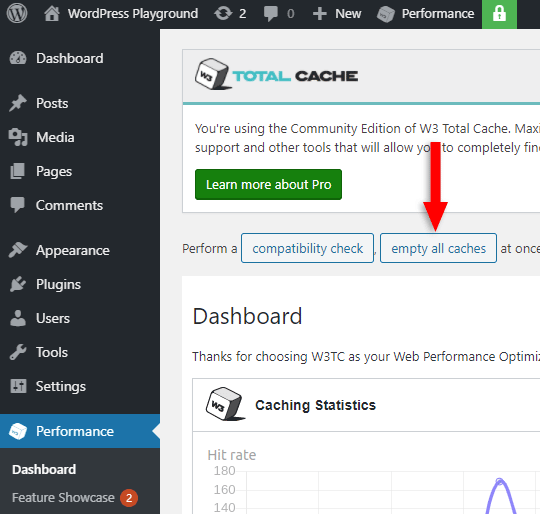 empty all caches in w3 total cache