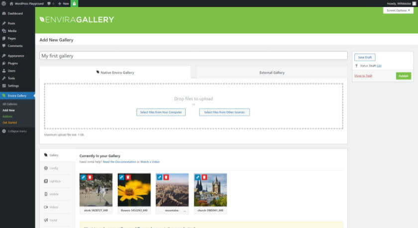 Envira Gallery - Create gallery settings