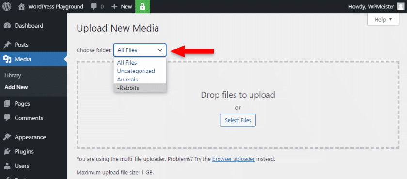 choose folder when uploading files to wordpress media library