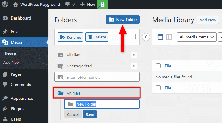 creating a subfolder in the wordpress media library