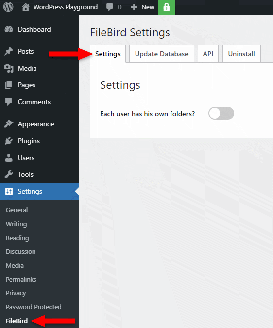 filebird plugin settings