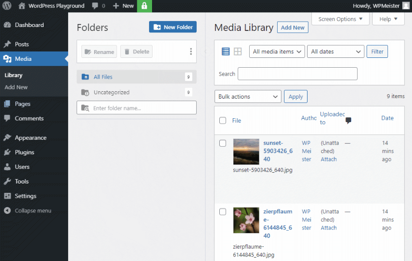 folders in wordpress media library