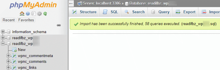 wordpress database successfully imported in phpmyadmin