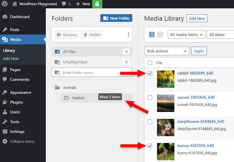 drag and drop images to the wordpress media library folder