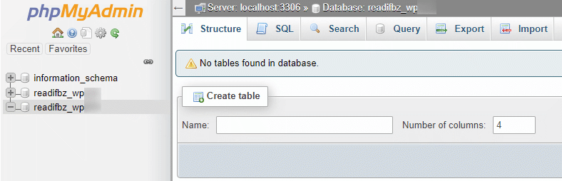 no tables in the wordpress database in phpmyadmin