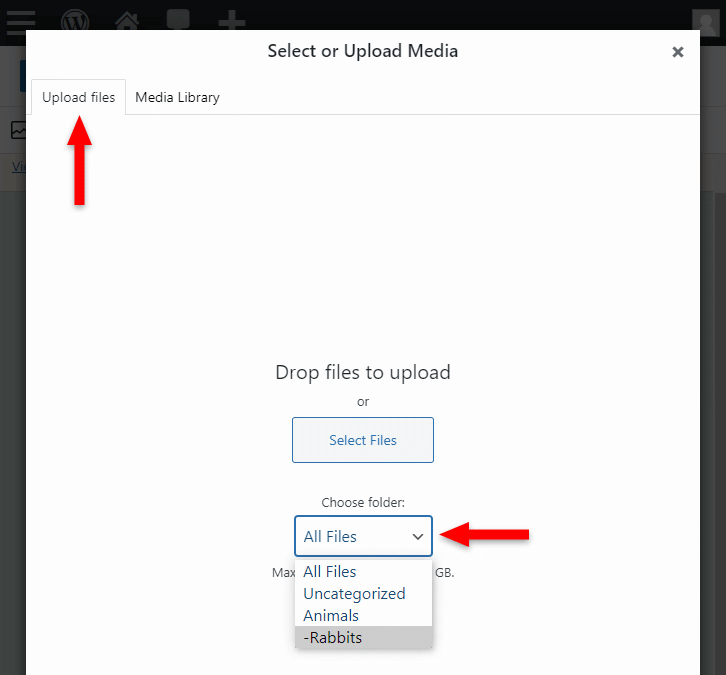 select folder when using image block in wordpress