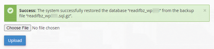 wordpress database backup restored successfully