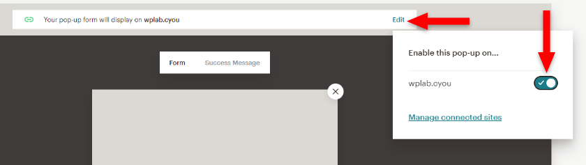 enable subscribe pop-up in mailchimp