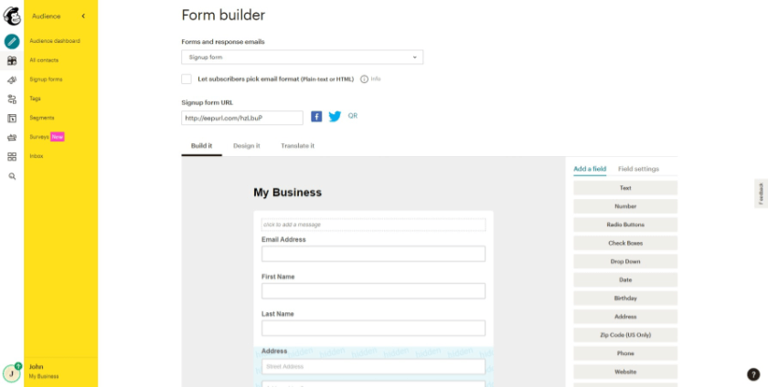 form builder mailchimp