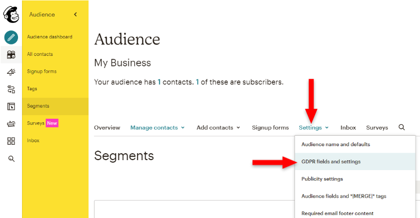 GDPR fields and settings mailchimp