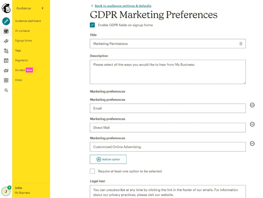 gdpr marketing preferences