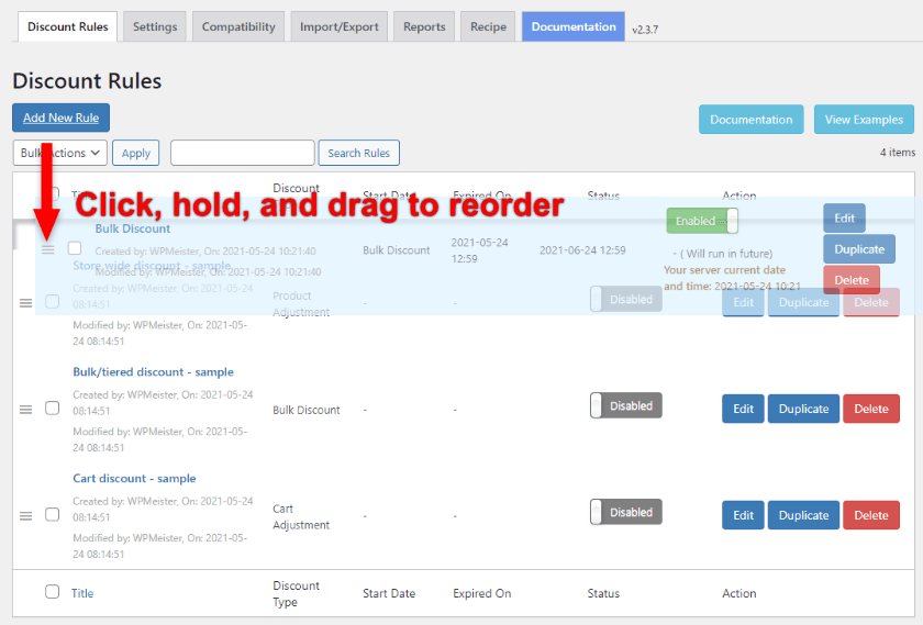 reorder discount rule for woocommerce