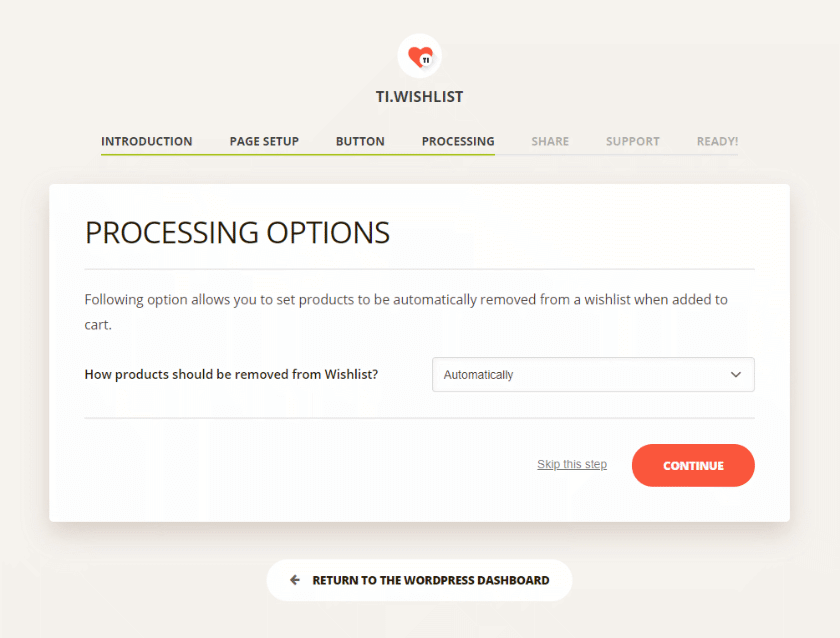 TI WooCommerce Wishlist plugin processing options