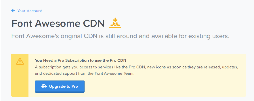 pro subscription required to use font awesome cdn