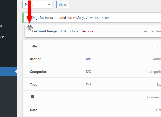 drag wordpress column