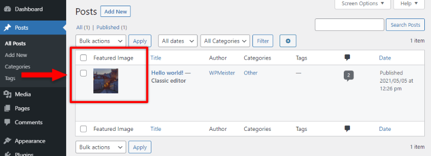 new added columns in wordpress posts list